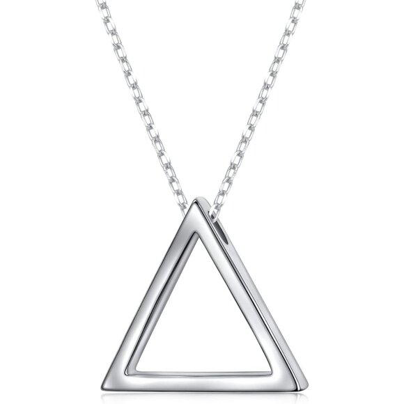 925 Sterling Silver Geometric Triangle Pendant Necklace for Women - Elegant and - Picture 1 of 8